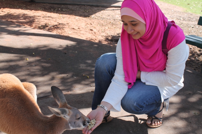 If you know me, I;m not an animal person. I am scared and geli of animals. Not geli yuck but geli tickle. So this, ladies and gentleman, is an achievement for me! Yay! I fed the roo. Still can't believe that I did this.